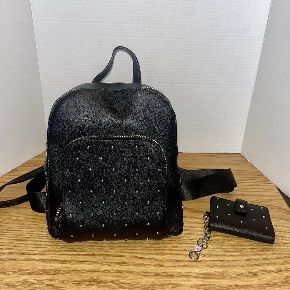 Cynthia Rowley Block Studded Backpack Shoulder Purse Matching Zip Pouch 10 x 9